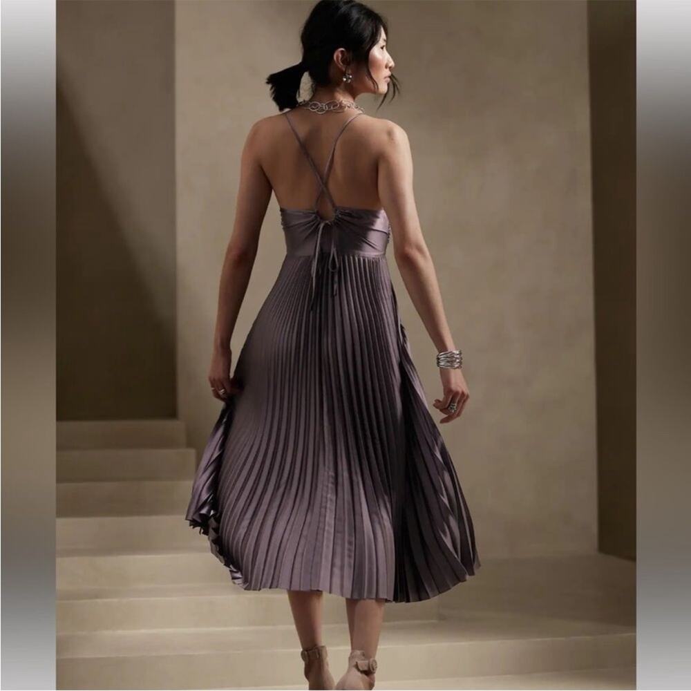 Banana Republic Solaire black pleated satin midi dress NEW 6 petite - Picture 7 of 9